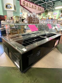 CUSTOM 124"X67" SELF-SERVE SALAD BAR W/(4)COMPRESSORS & SNEEZEGUARDS