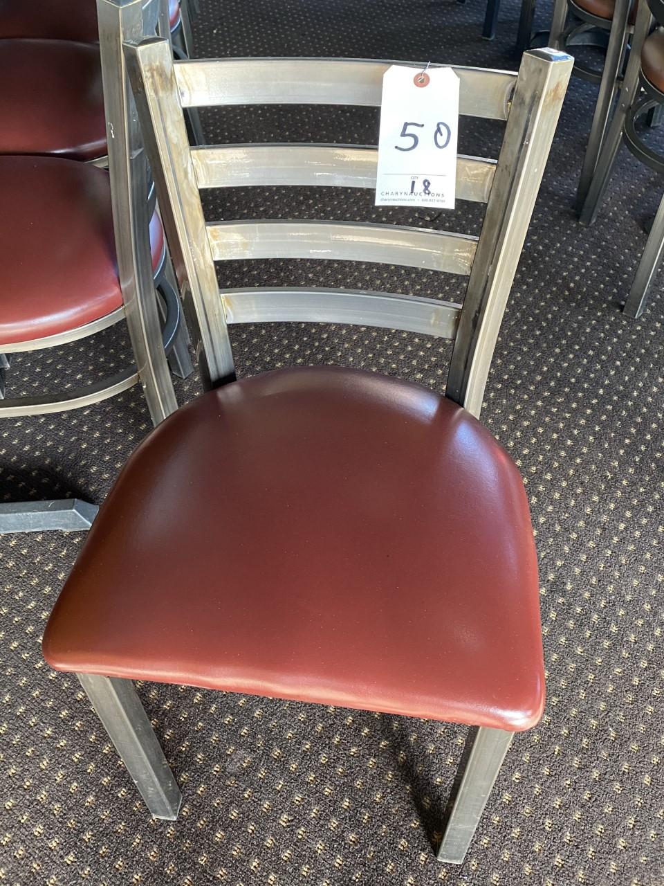 *EACH*GRAY METAL CAFE CHAIRS W/BURNT ORANGE VINYL SEAT