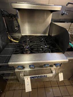 IMPERIAL S/S 4-BURNER RANGE W/OVEN (DAMAGED OVEN DOOR HINGE)