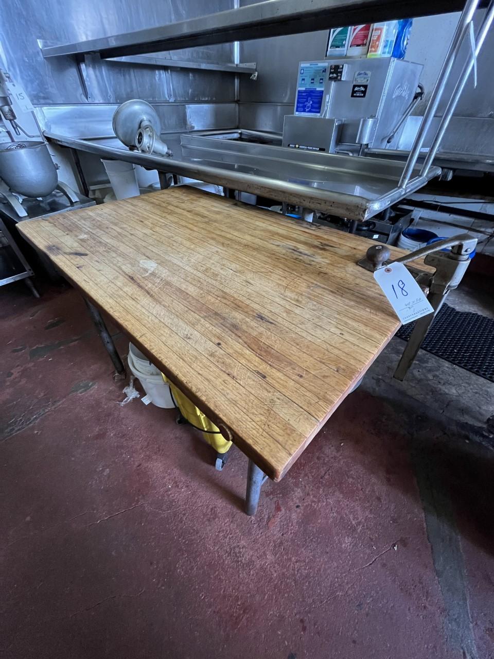 BUTCHERBLOCK TOP 48"X30" TABLE W/CAN OPENER & OPEN BASE