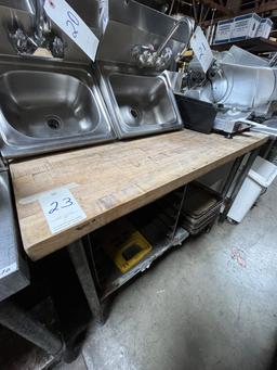 BUTCHERBLOCK TOP 48"X24" WORKTABLE W/GALVANIZED UNDERSHELF & PAN SLIDES