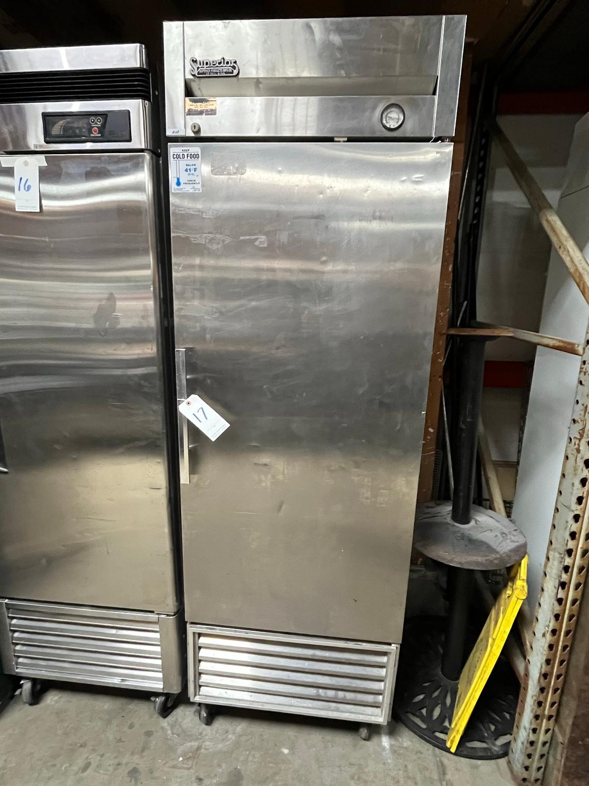 TRUE S/S 1-DOOR REFRIGERATOR W/CASTERS (MISSING SHELVES) MOD. T-23