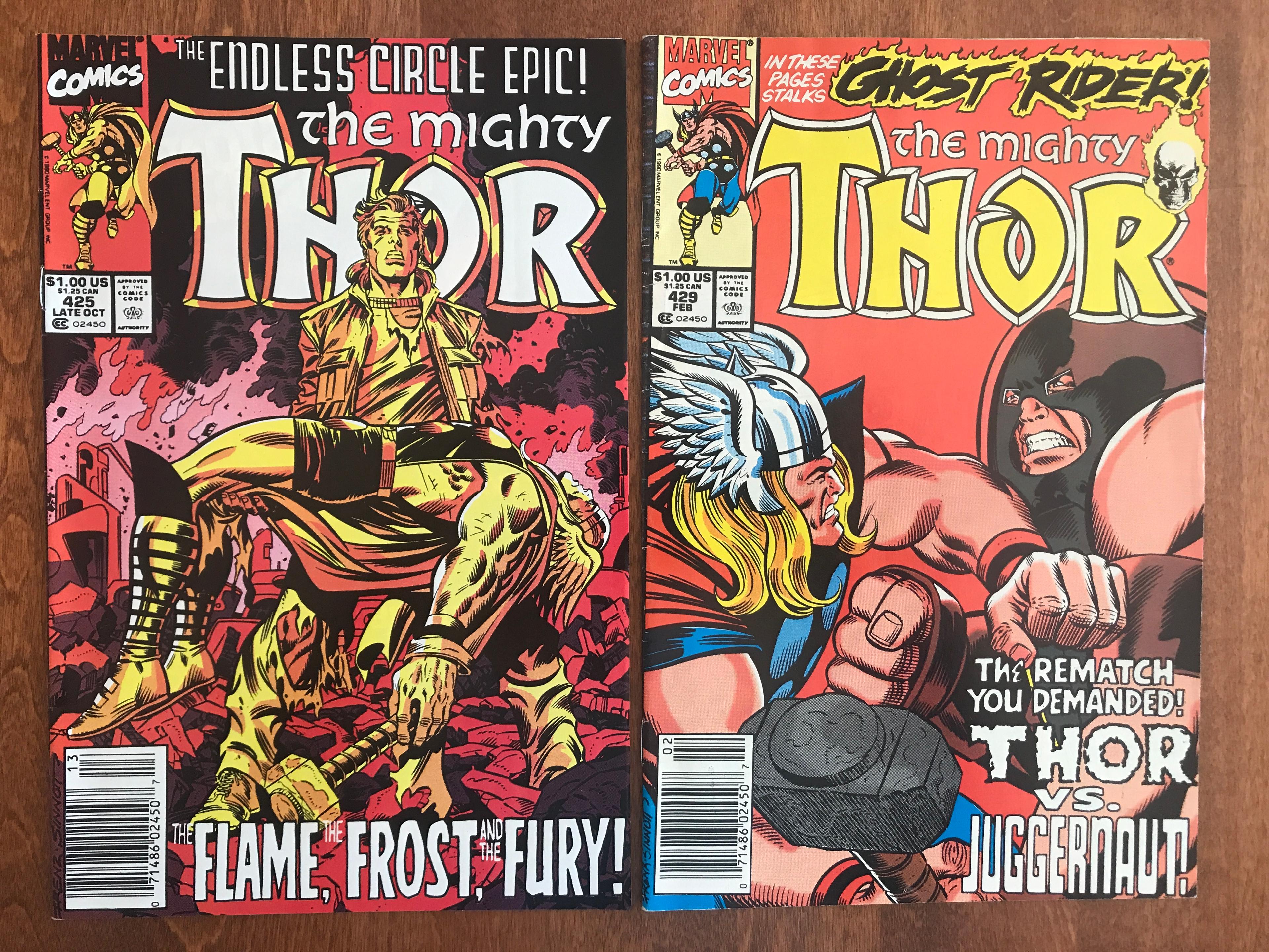 2 Issues The Mighty Thor Comic #425 & #429 Marvel Comics 1990 Copper Age Comics