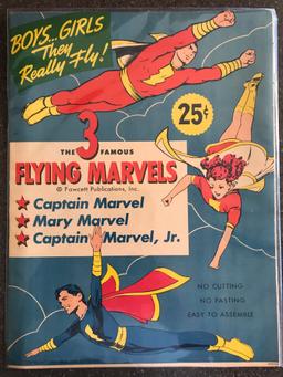 Captain Marvel 3 Famous Flying Marvels Fawcett 1945 GOLDEN AGE Punch Out Toy Never Been Used