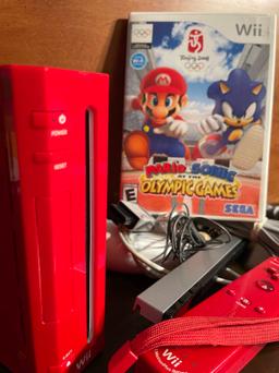Special Edition RED Nintendo Wii System with Wires Controller Mario & Sonic Game with Case & Instruc