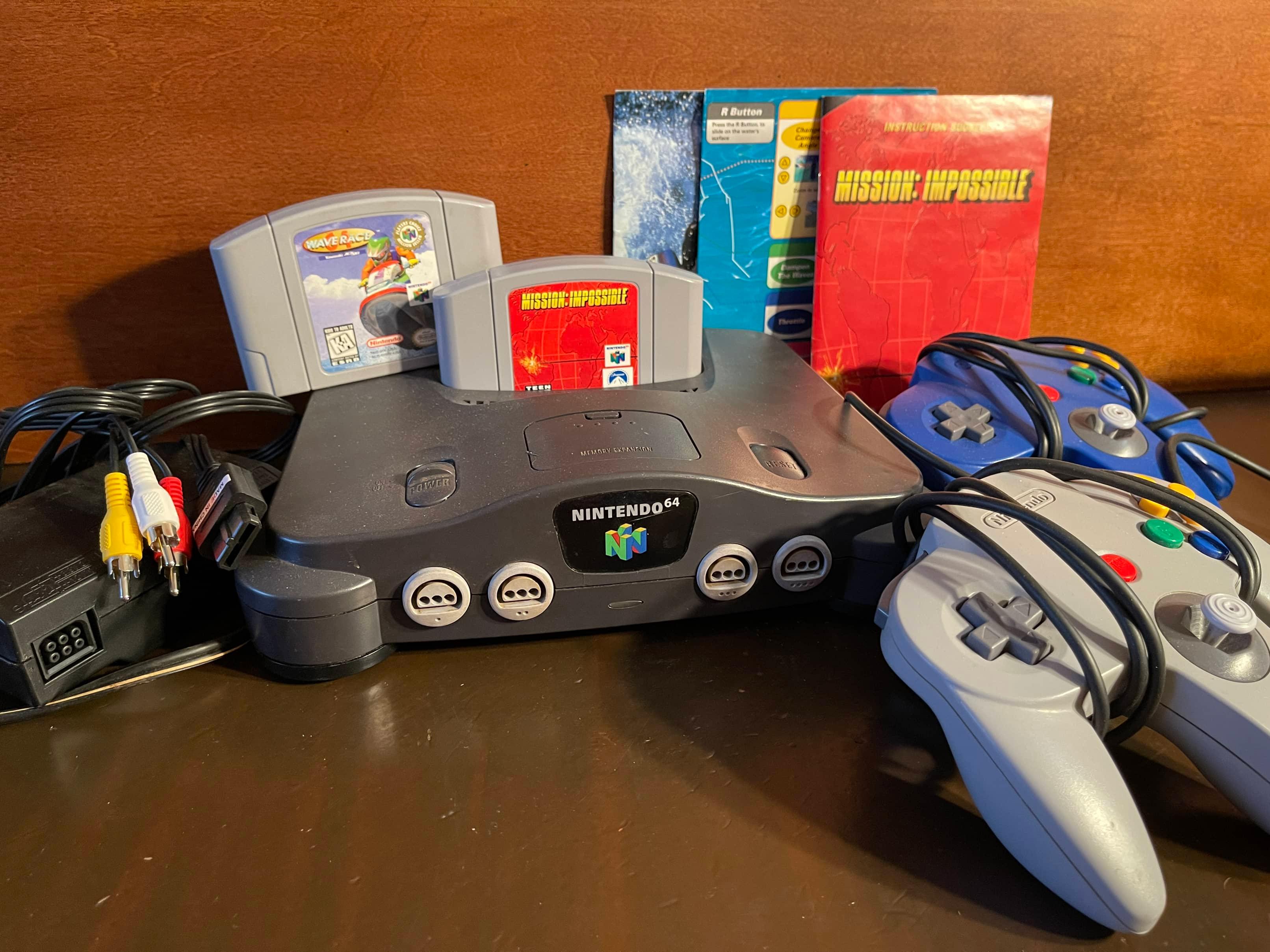 Nintendo 64 Game Console Two Controllers & All Cords Including Power Cord Plus 2 Games