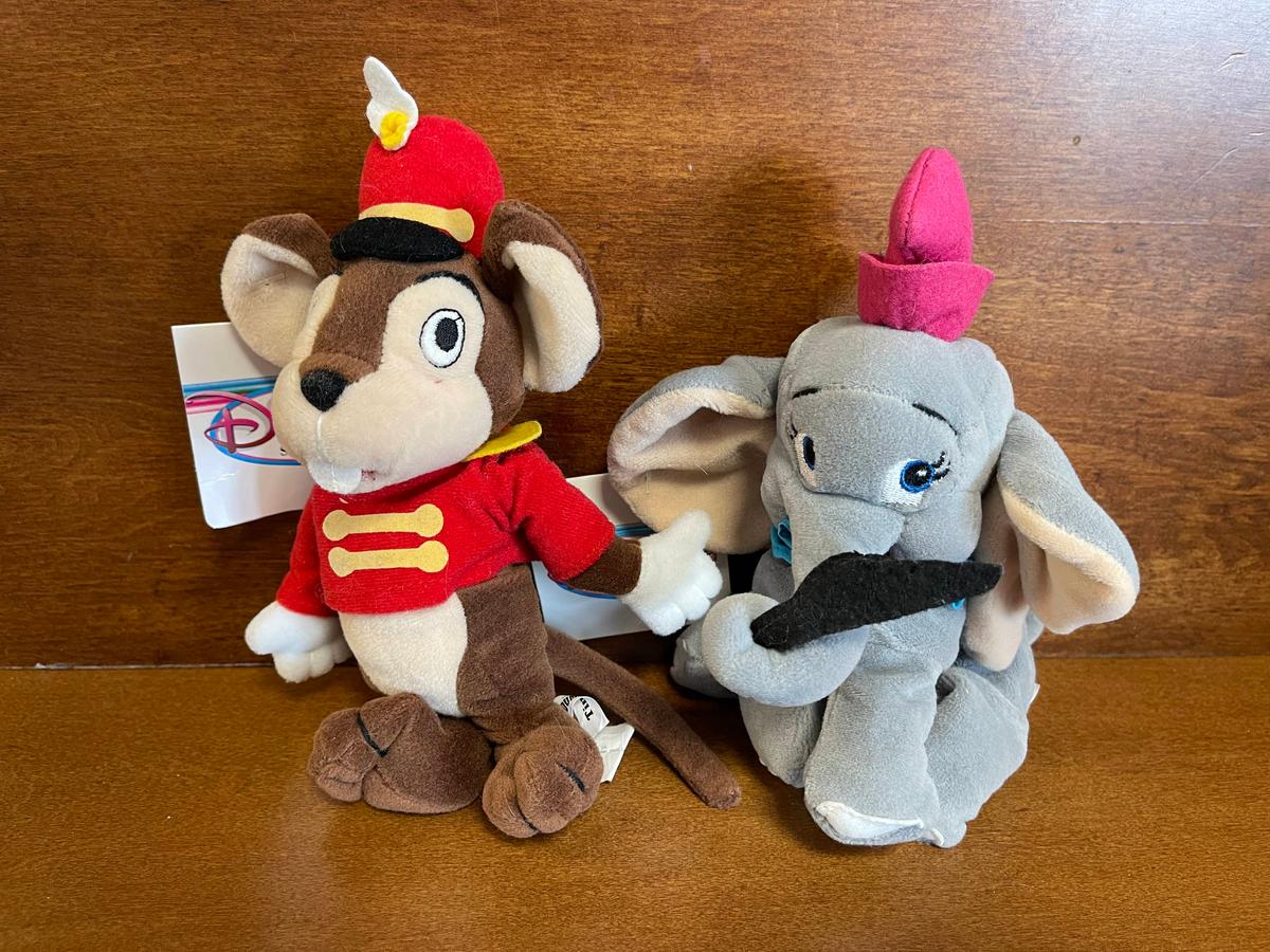 2 Disney Store Exclusive Mini Bean Bag Figures Dumbo 8 Inches Timothy 8 Inches Like New