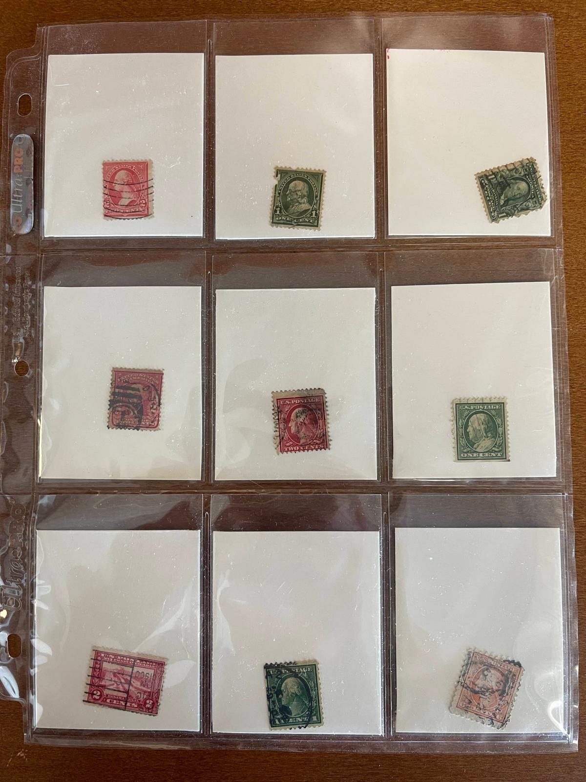 9 Stamps Used Singles US Stamps From 1890 to 1915 in Protective Sheet