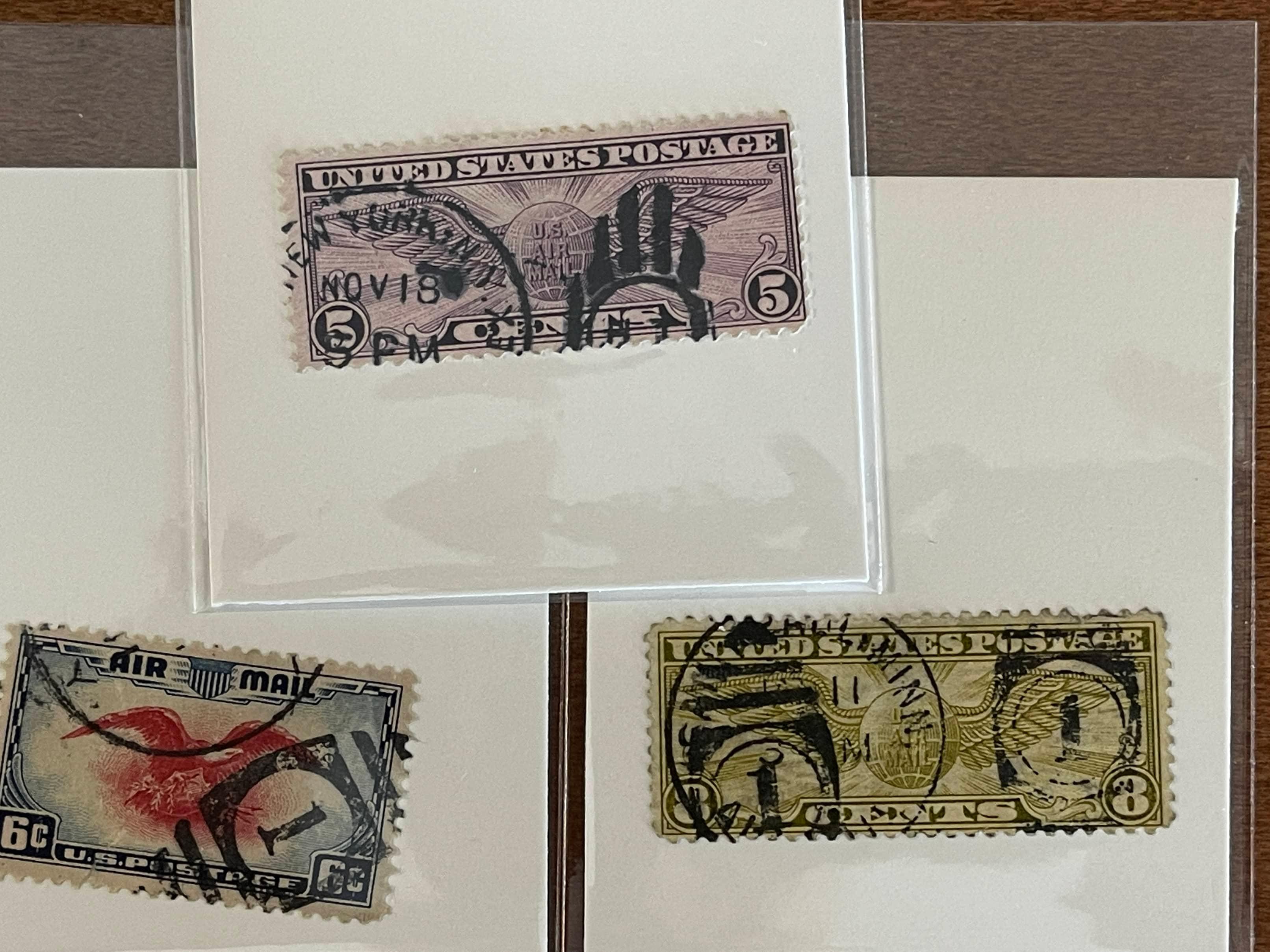 3 Stamps Used Singles US #C16 1931 5 Cent Rotary US #C17 1932 8 Cent Rotary US #C23 1938 Airmail Eag