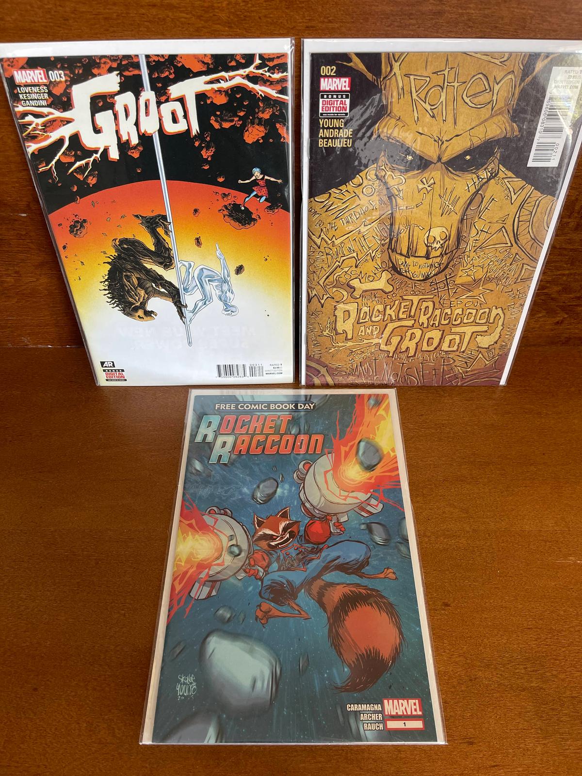 3 Issues Rocket Raccoon Comic #1 Rocket Raccoon and Groot Comic #2 Groot Comic #3 Marvel Comics