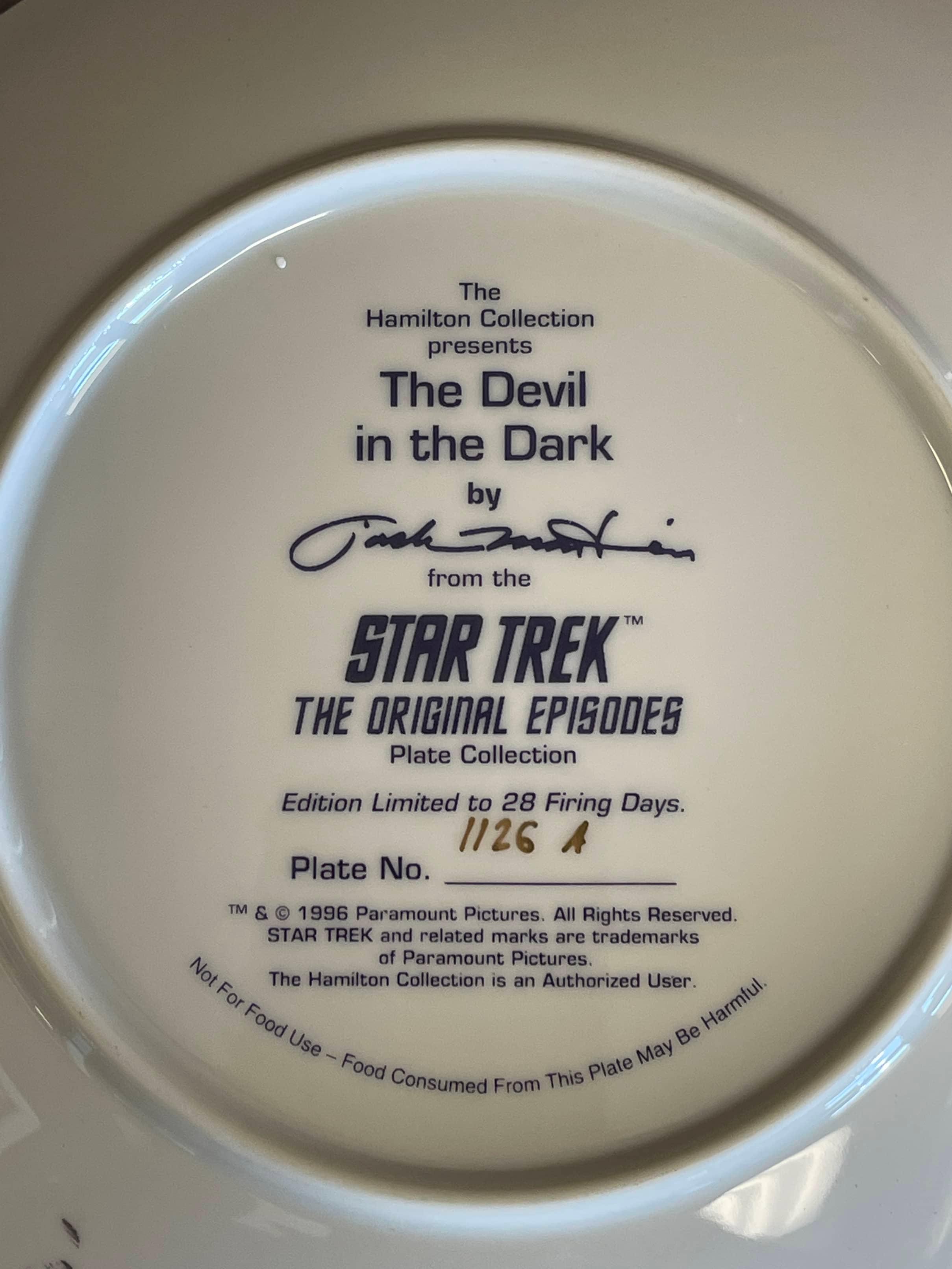 Devil in the Dark from the Star Trek Original Episodes Plate Collection #N26A With COA From The Hami