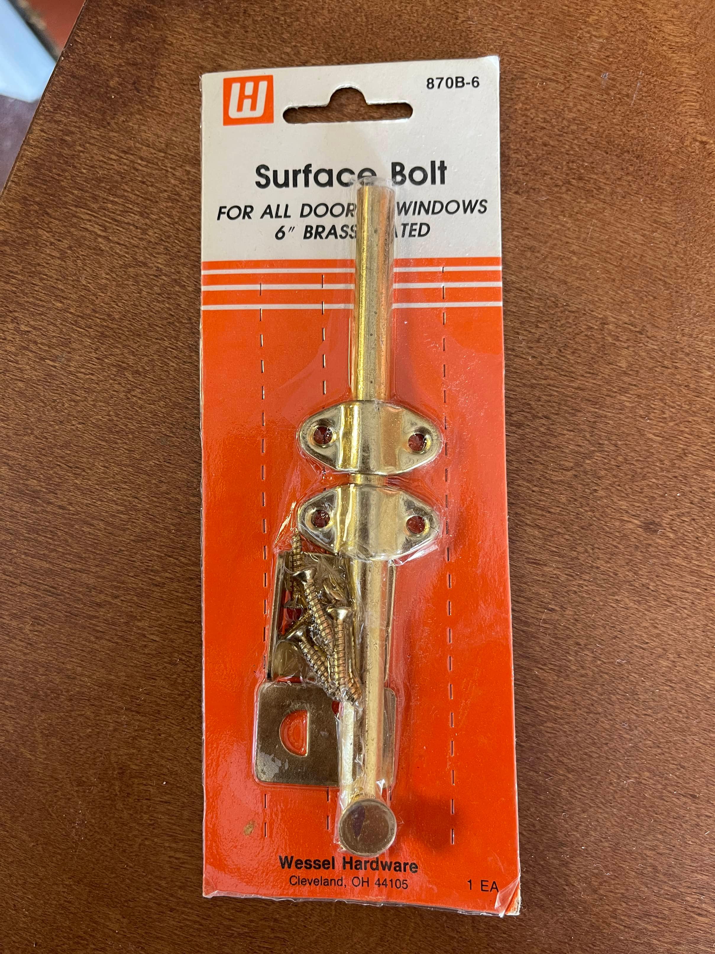 6 Items NEW 4 Surface Bolt 6" Brass Plated 2 Surface Bolts 4" Brass Plated Wessel Hardware New in Or