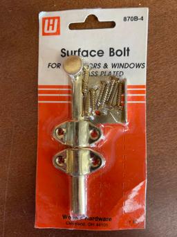 6 Items NEW 4 Surface Bolt 6" Brass Plated 2 Surface Bolts 4" Brass Plated Wessel Hardware New in Or