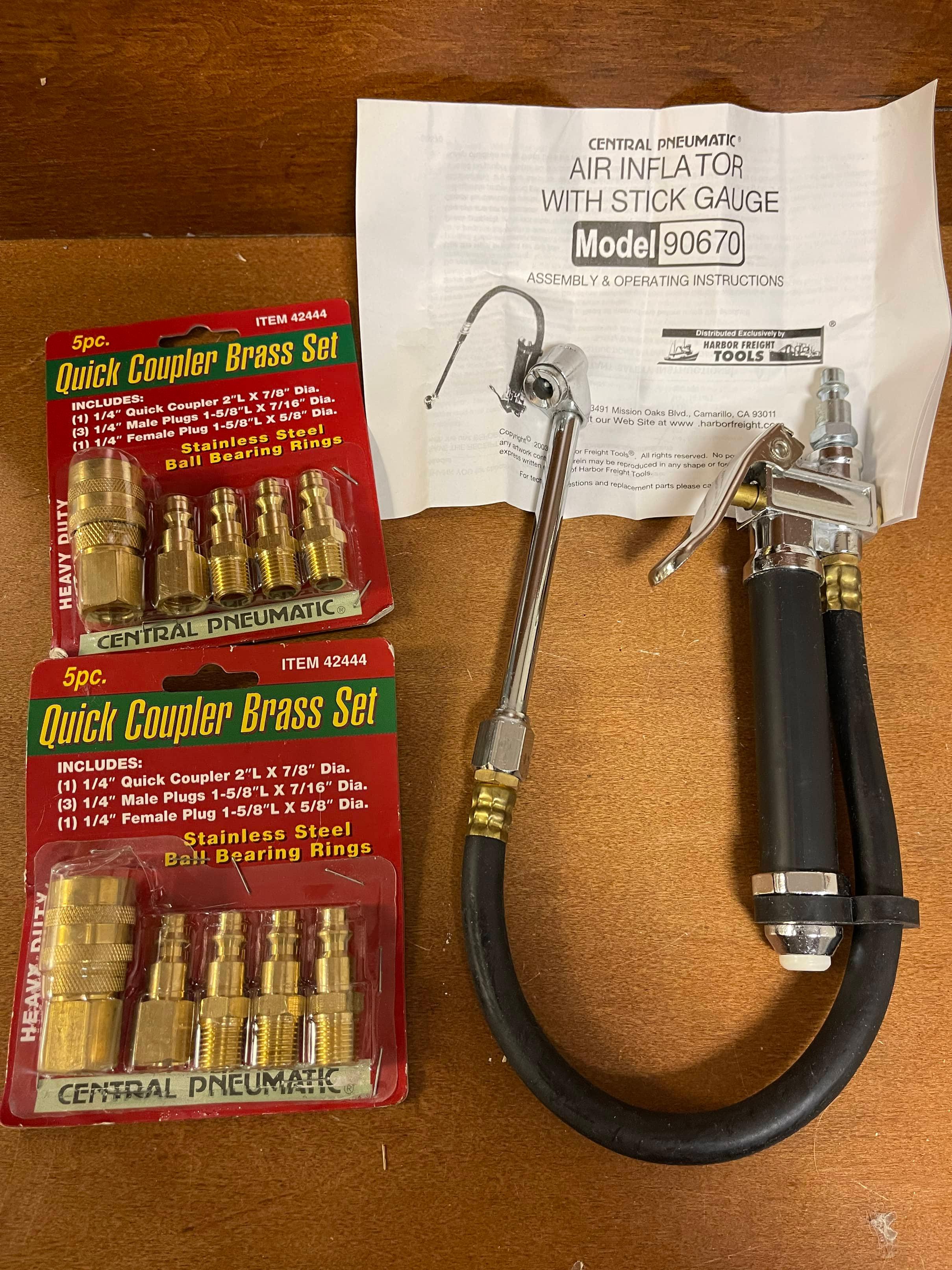 NEW Air Inflator with Stick Gauge Model 90670 Plus 2 Quick Coupler Brass Sets Item 42444