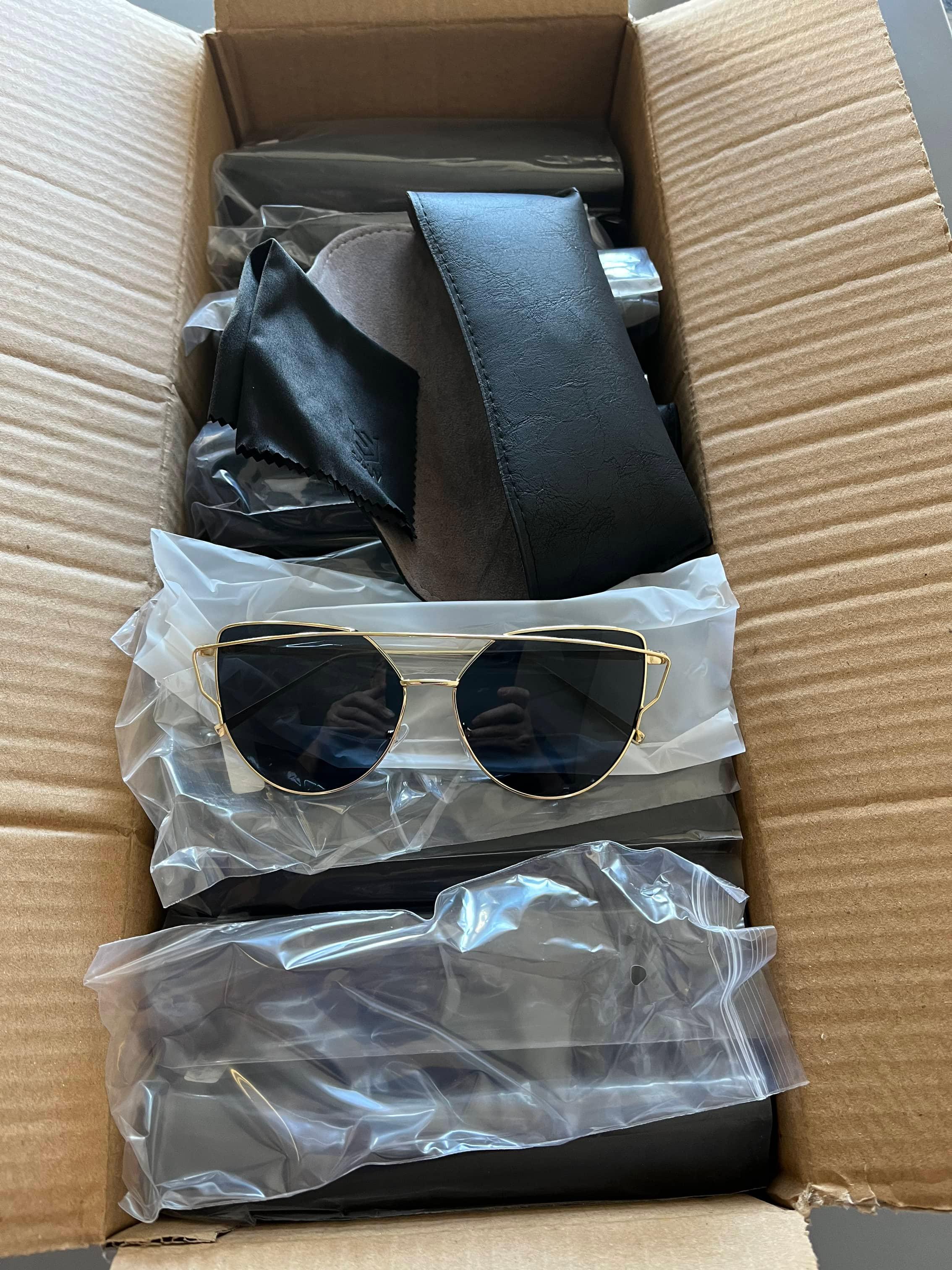 10 Gold Frame Hipster Black Lens Butterfly Aviator Sunglasses Solar UV Brand New in Box