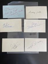 Group of (6) Signed Celebrity Index Cards