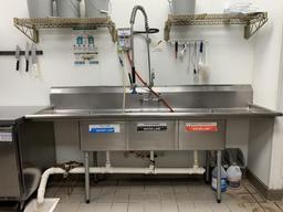 90"W 3comp. Stainless Steel Sink w/Faucet & Sprayer