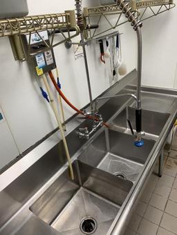 90"W 3comp. Stainless Steel Sink w/Faucet & Sprayer