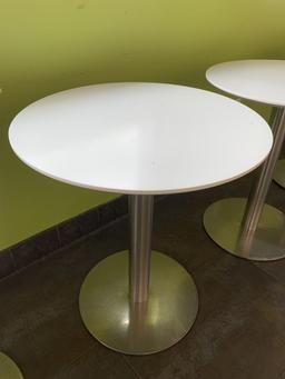 (5) 24" Round White Tables w/Stainless Steel Round Bases