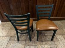 (20) Green Metal Frame Ladderback Chairs w/Brown Vinyl Cushion Seats