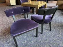 (2) 26"�W x 22"�D x 33"�H Purple Fabric Cushion Seats & Backs Wood Frame Chairs