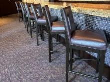 (8) Darkwood Barstools w/Leather Cushion Seats & Backs