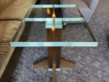 24â€�W x 32â€�D x 29â€�H Stainless Steel Frame Glass Top Wood Base Table