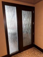 36"W x 95"H Decor Glass Darkwood Frame Entry Door w/67.25"W x 99"H Leftside Fixed Glass