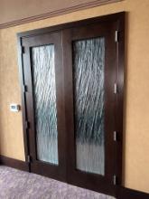 30"�W x 95.5"�H ea. Double DÃ©cor Glass Darkwood Frame Entry Doors