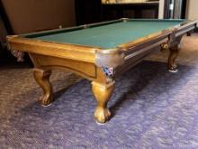 100â€�L x 55.5â€�D x 32â€�H Decor Solid Wood Green Felt Pool Table w/Dark Brown Leather Cover