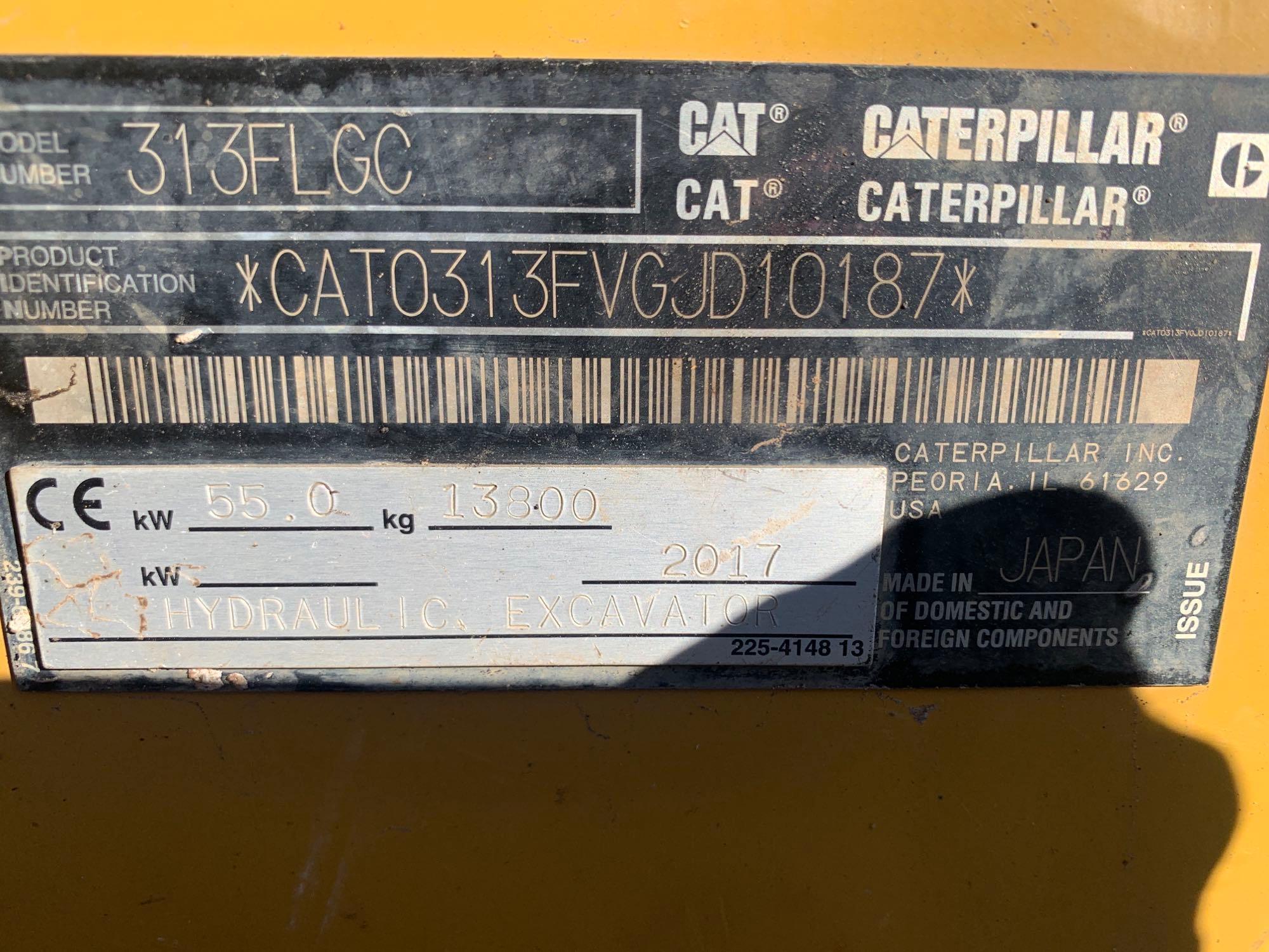 2017 CATERPILLAR 313FL HYDRAULIC EXCAVATOR