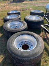 Qty (6) 445/50R22.5 Truck Tractor Tires W/ Stainless Steel Rims