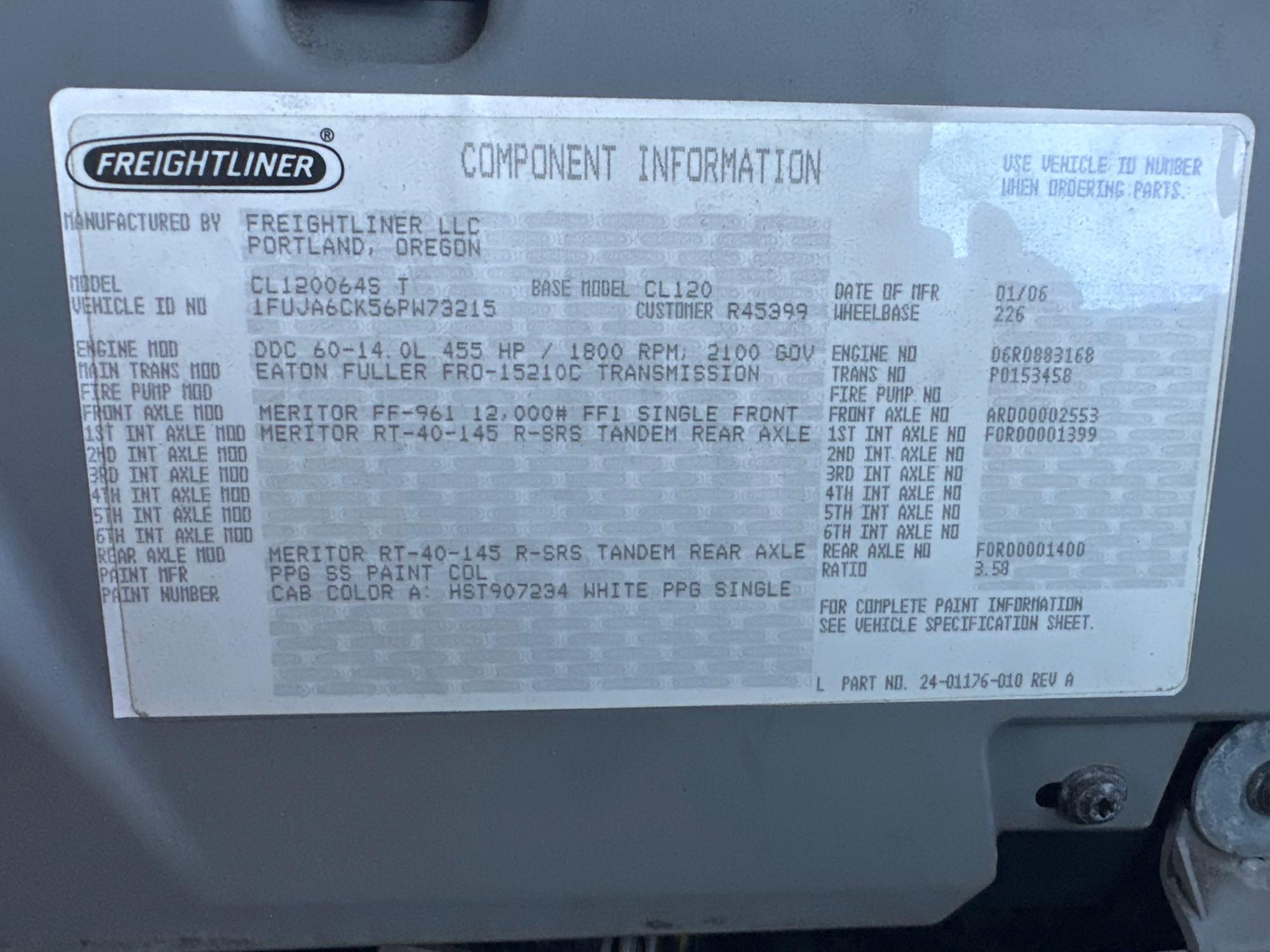 2006 FREIGHTLINER CL120 COLIMBIA T/A SLEEPER TRUCK TRACTOR