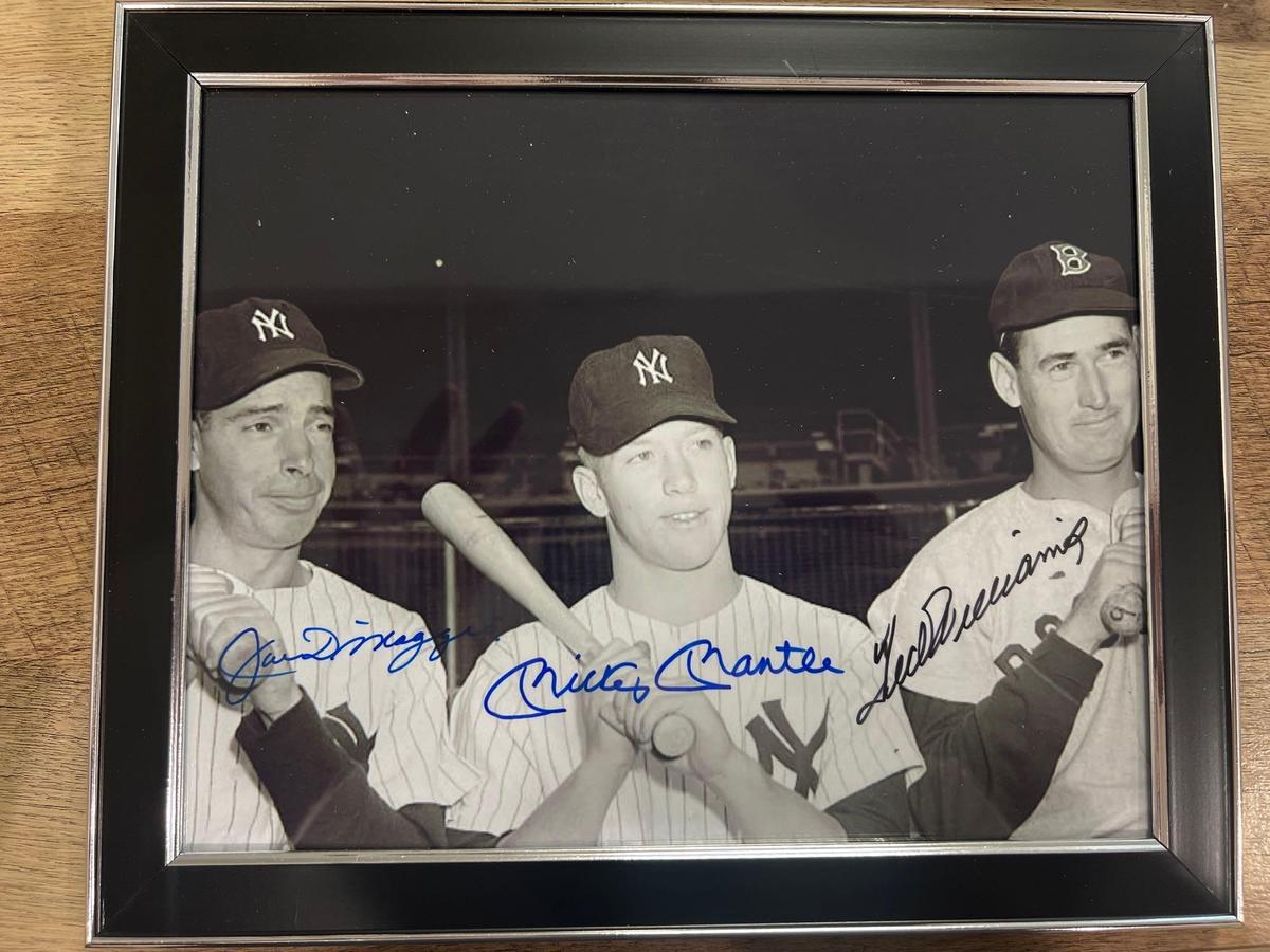 X3 Dimaggio, Mantle, Williams Signed Photo Framed Baseball Greats