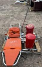 Foldable Stretcher, Crutches, Lamp, Trash Bins