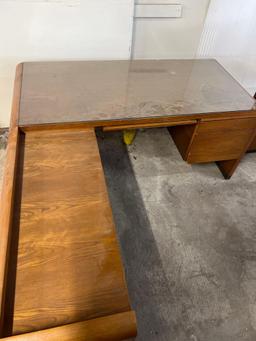 Kimball Heavy Solid Oak L-Shaped Office Desk