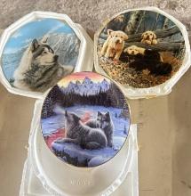 Winter Dawn Wolf Plate, Sweet Dreams Labrador Puppy Plate, Solitary Watch Wild Spirits Plate