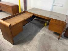 Kimball Heavy Solid Oak L-Shaped Office Desk