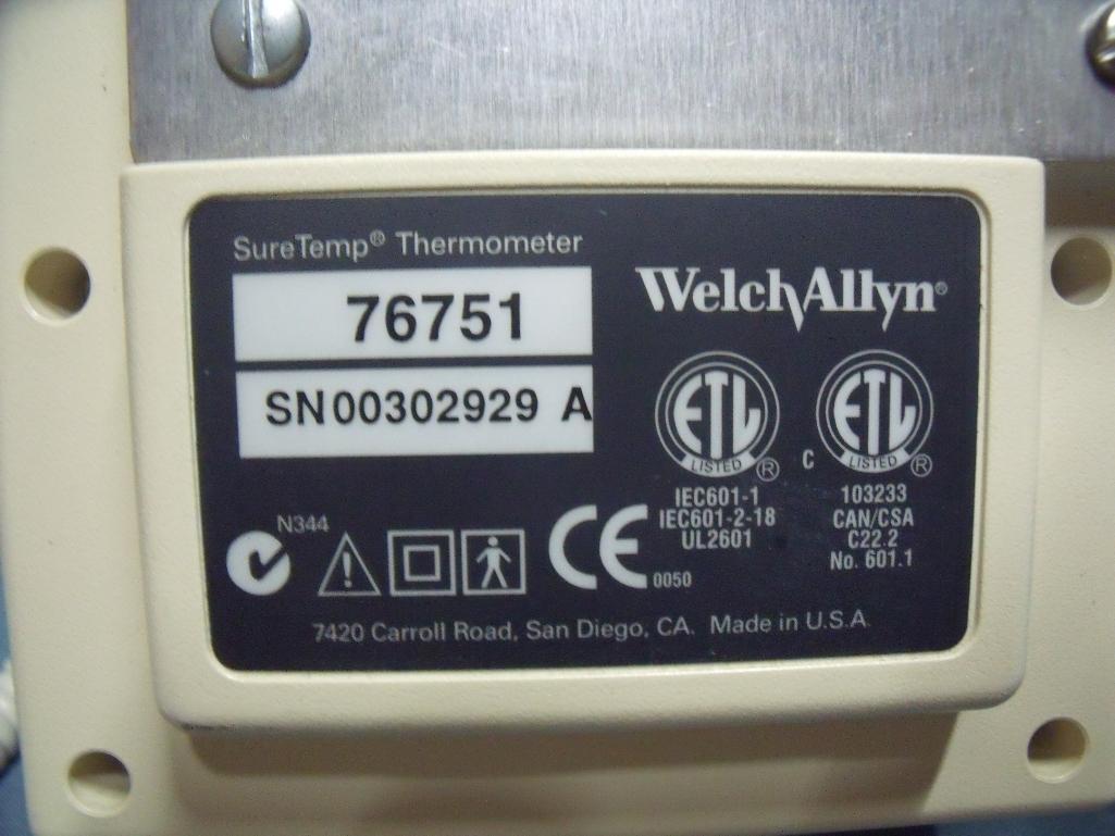 Welch Allyn 767 SERIES WALL TRANSFORMER W/ HEADS 11610 & 25020 SURETEMP THERMOMETER 02678-100!