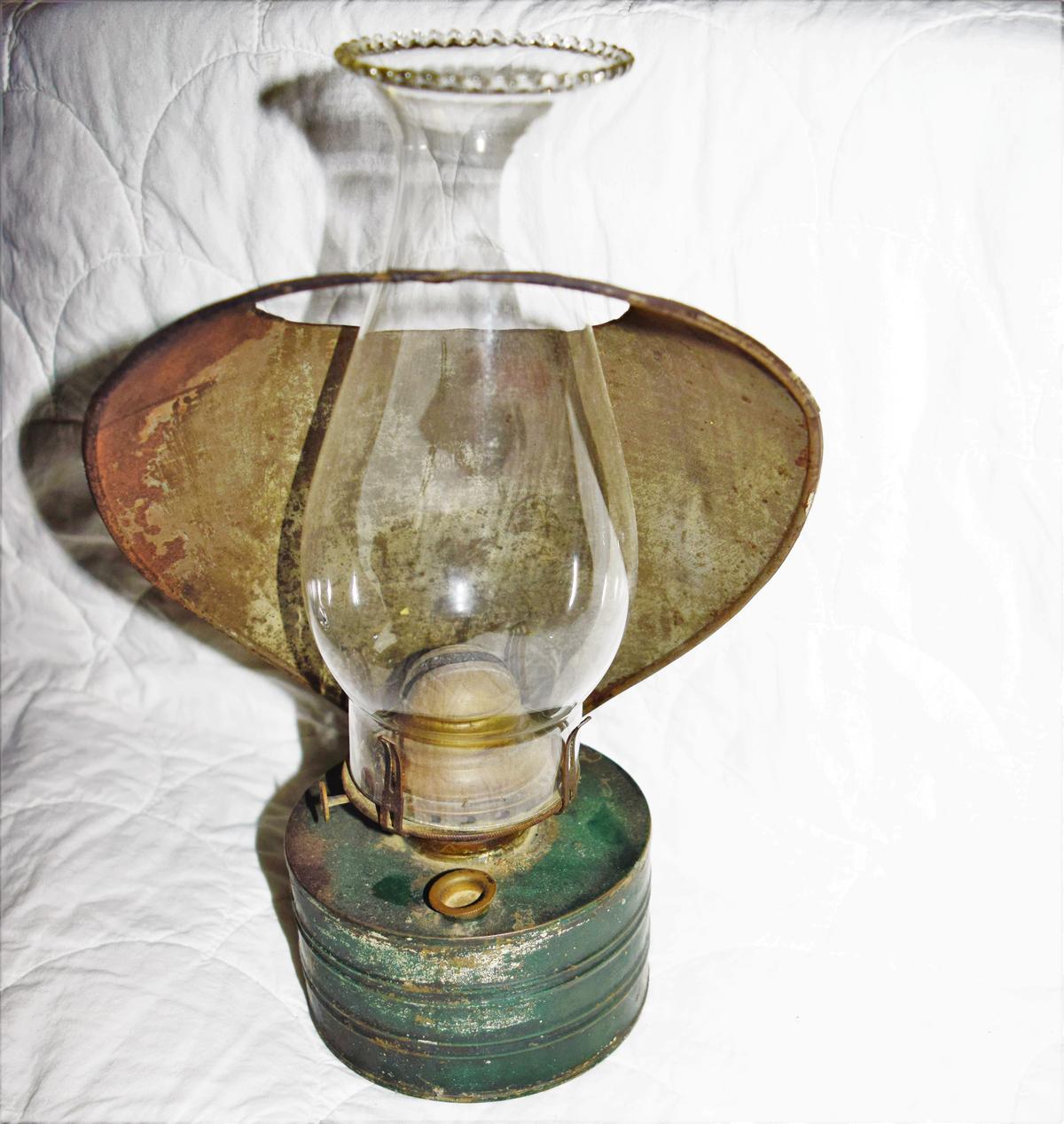 1800's Tin Reflector Lamp in Old Green Paint