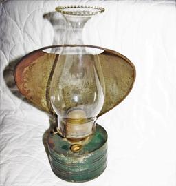 1800's Tin Reflector Lamp in Old Green Paint