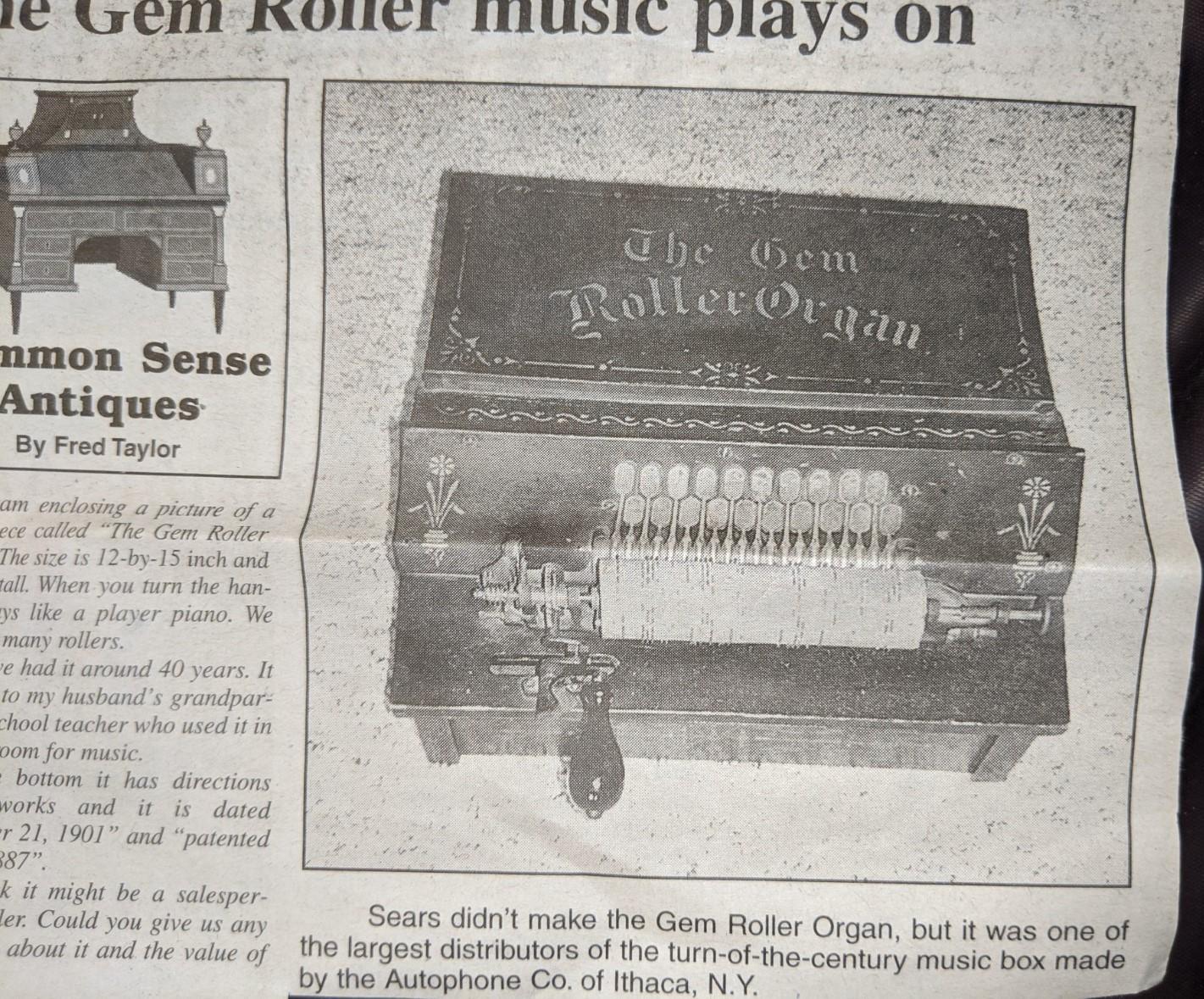 "The Gem Roller Organ" musical instrument