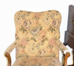 Upholstered chair w/ matching ottoman