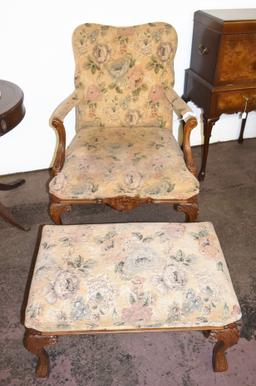 Upholstered chair w/ matching ottoman
