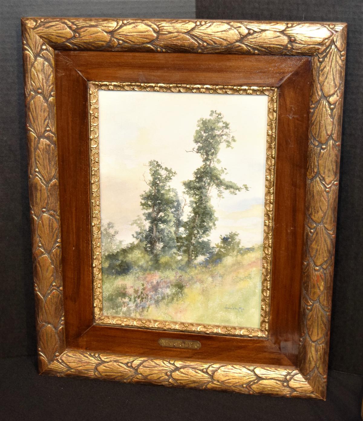 Antel Neogrady (Hungarian 1861-1942) Hillside Oil Painting Under Glass/Orig. Frame