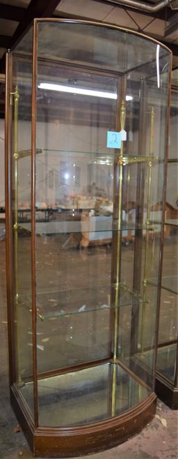 Early 1900's Art Deco 7 1/2 ft Curved Front Showcase with Brass Shelving