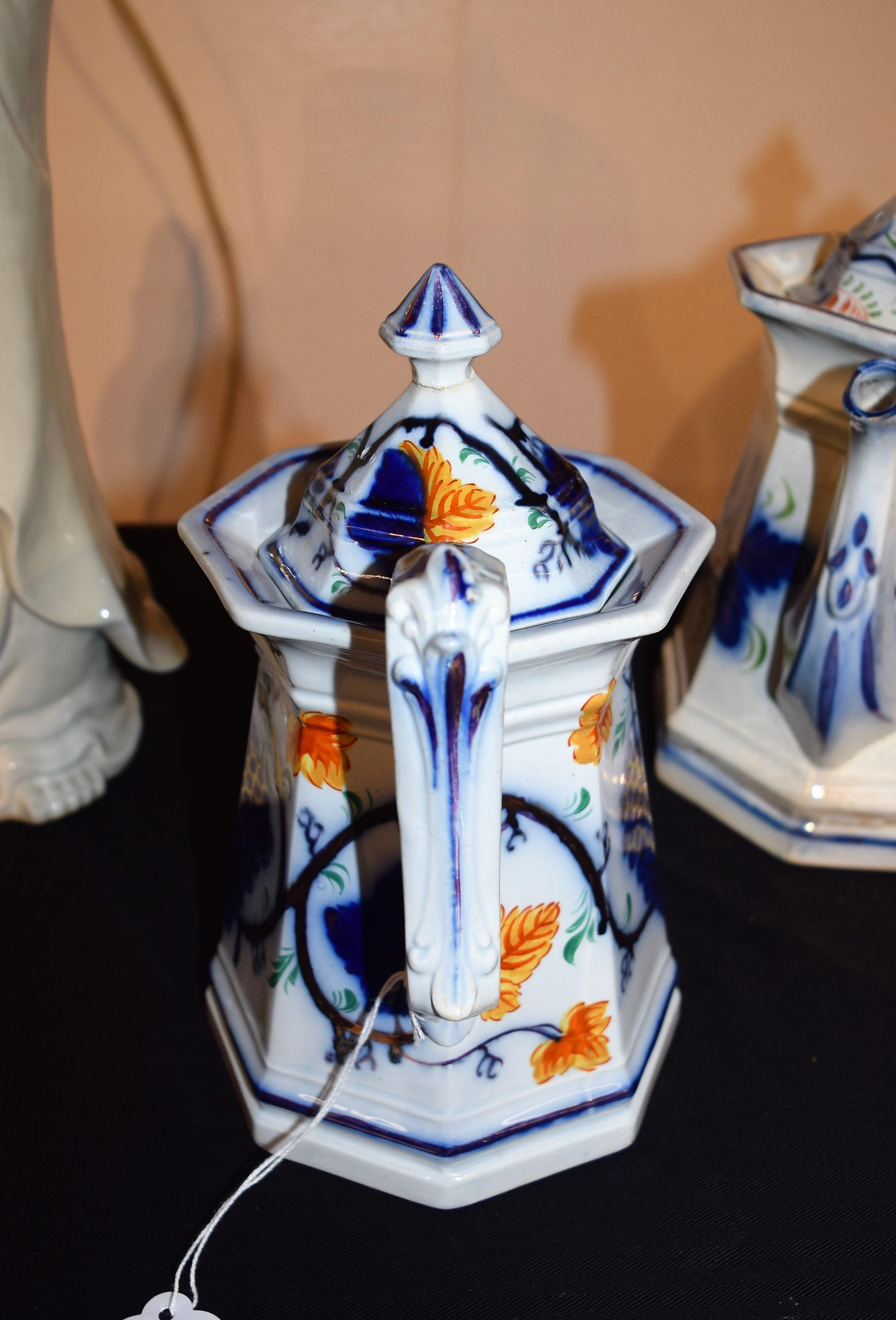 Gaudy Dutch Teapots w/ Grape & Leaf Pattern