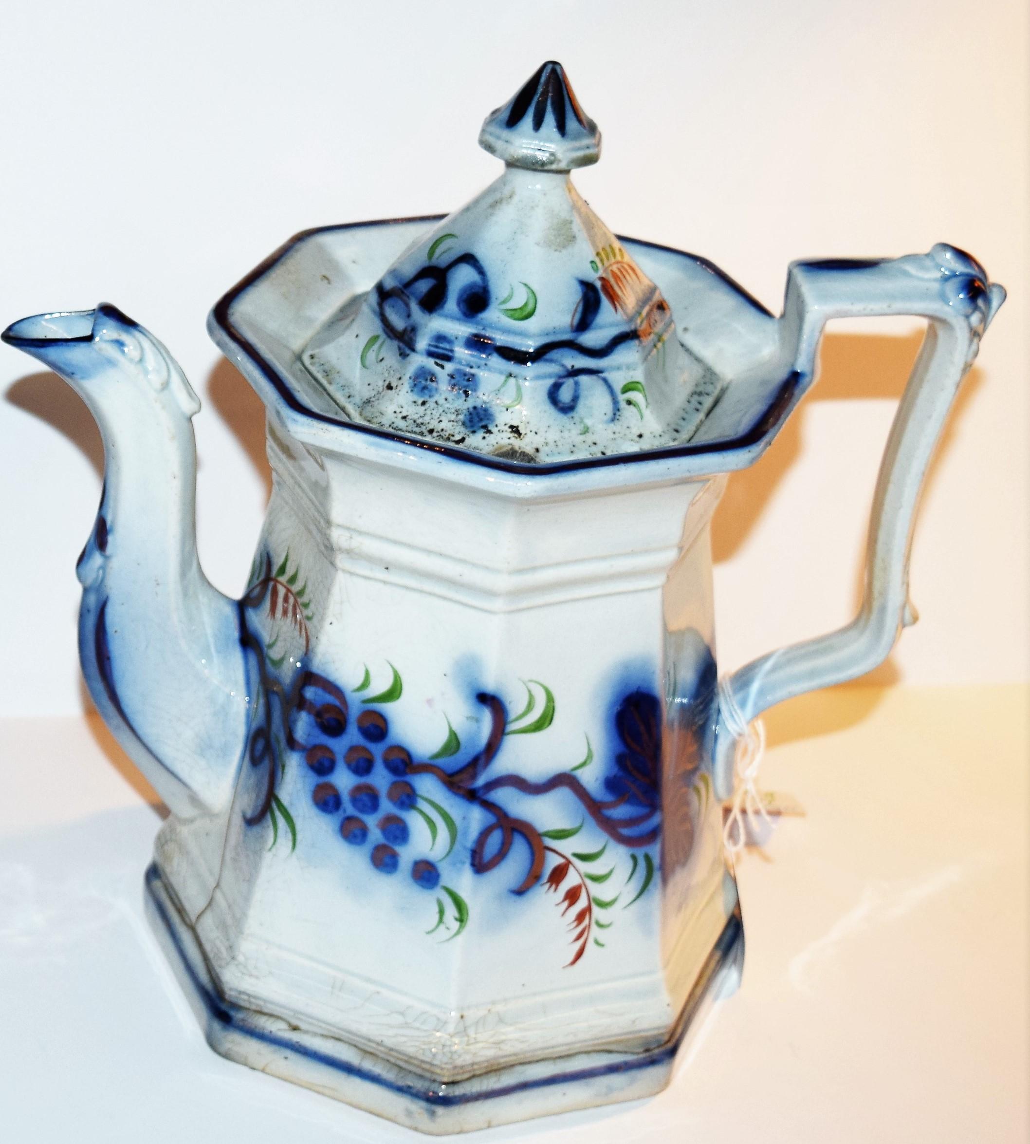 Gaudy Dutch Teapots w/ Grape & Leaf Pattern