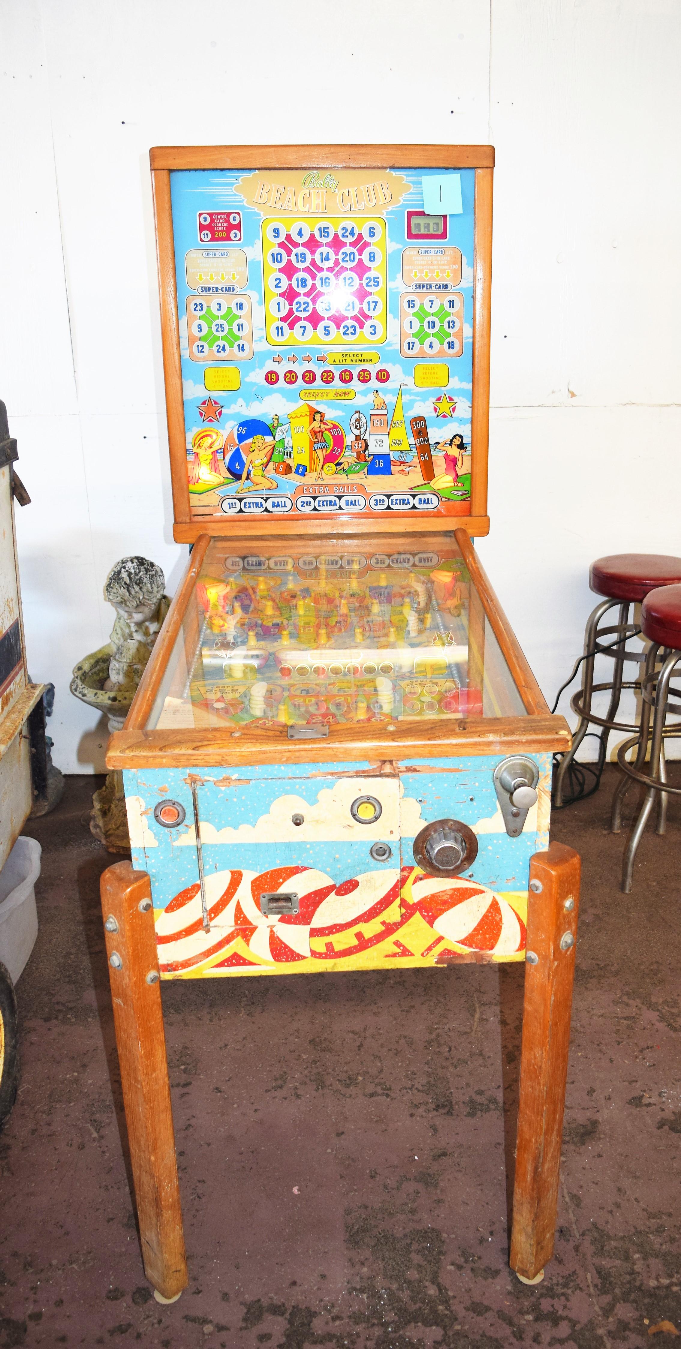 VINTAGE 1953 BALLY BEACH CLUB BINGO FLIPPERLESS PINBALL MACHINE