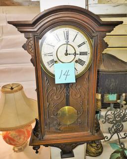 WALNUT HANGING CLOCK (27" TALL) - PICK UP ONLY